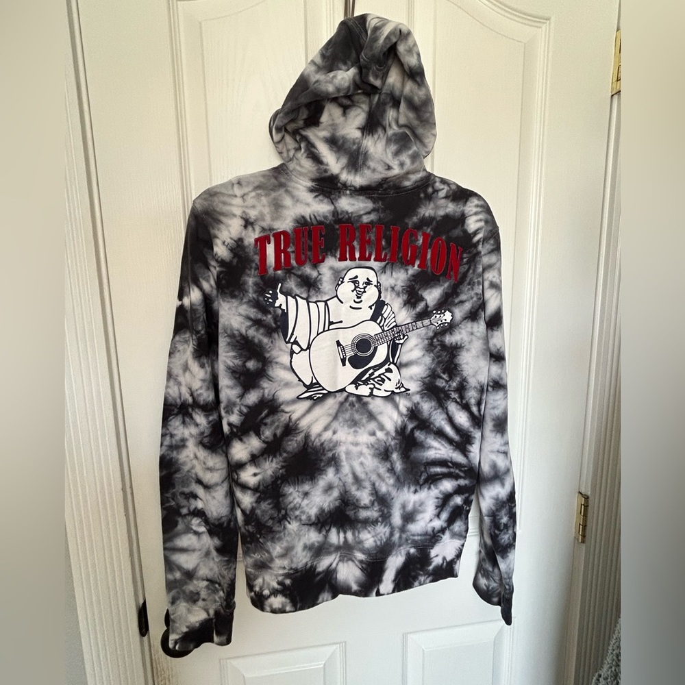 True Religion, Buddha logo, size small, black and white tie dye hoodie